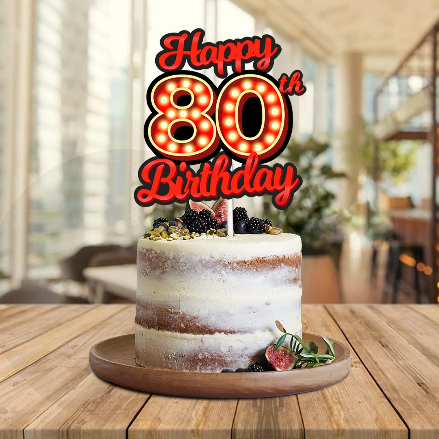 Happy 80Th Birthday Cake Topper Fluorescent Flashing Night Out Hen Movie Nightclub Theme Decor Supplies Woman Man Happy Birthday