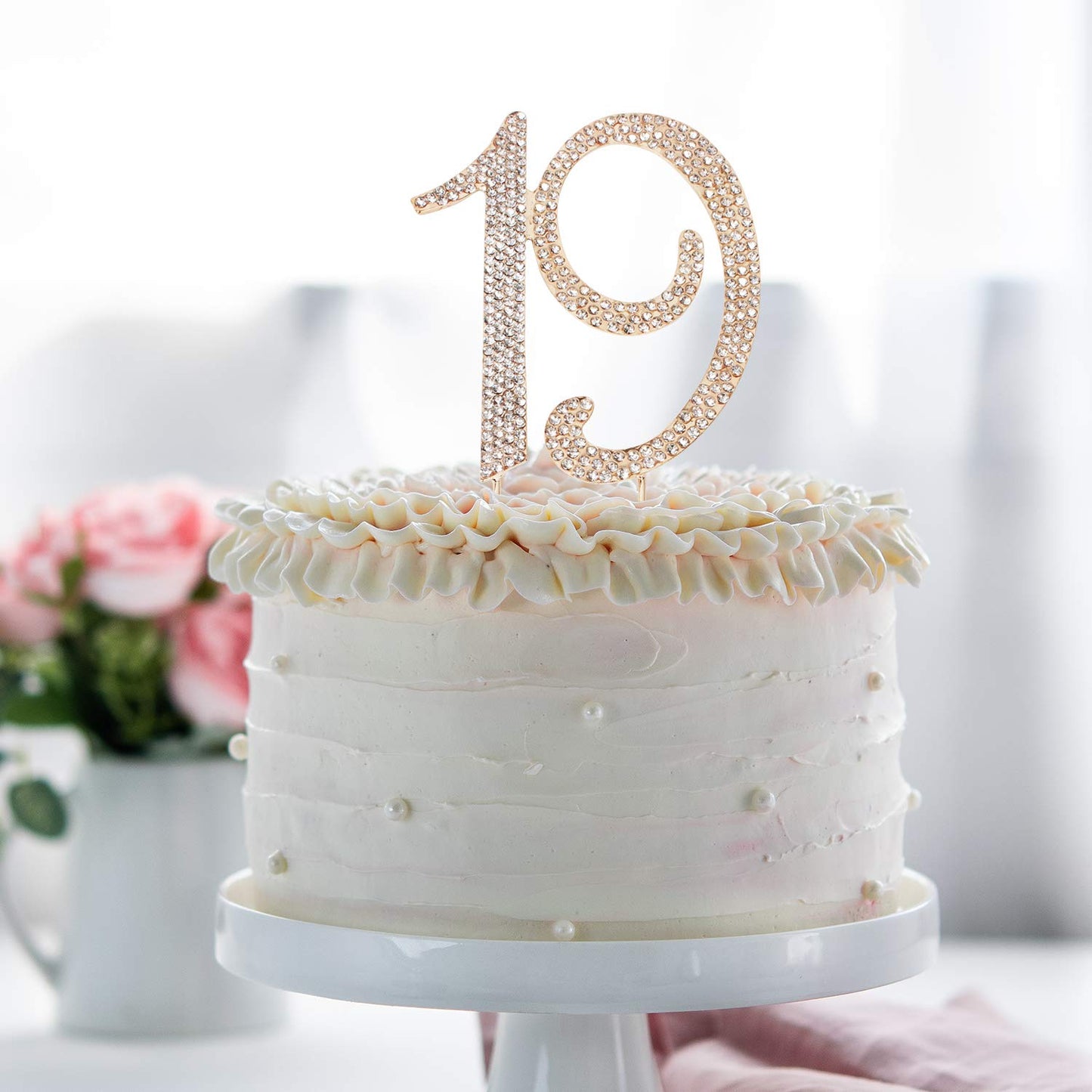 Hatcher Lee Bling Crystal 19 Birthday Cake Topper - Best Keepsake | 19Th Party Decorations Gold