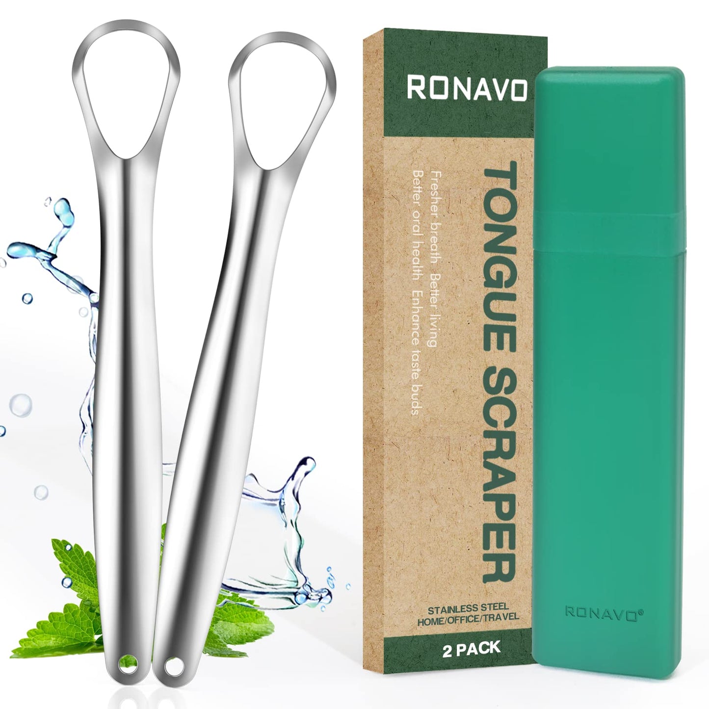 Ronavo Tongue Scraper With Travel Cases For Adults & Kids, Easy To Use, Stainless Steel (Medical Grade), Fights Bad Breath, Heal