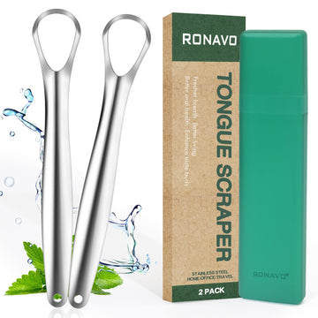 Ronavo Tongue Scraper With Travel Cases For Adults & Kids, Easy To Use, Stainless Steel (Medical Grade), Fights Bad Breath, Heal
