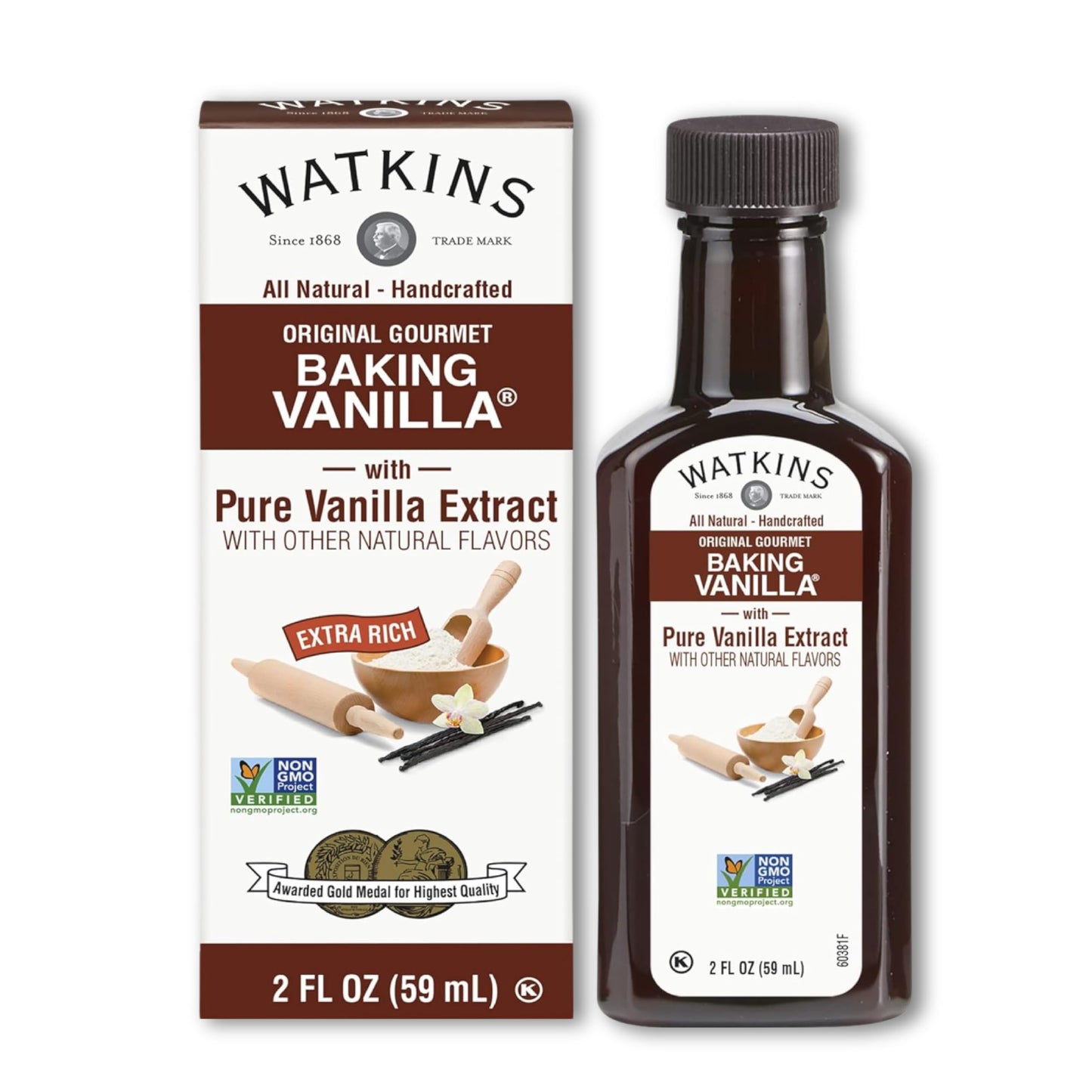 Watkins All Natural Original Gourmet Baking Vanilla With Pure Extract, 2 Fl. Oz. Bottle, 1-Pack