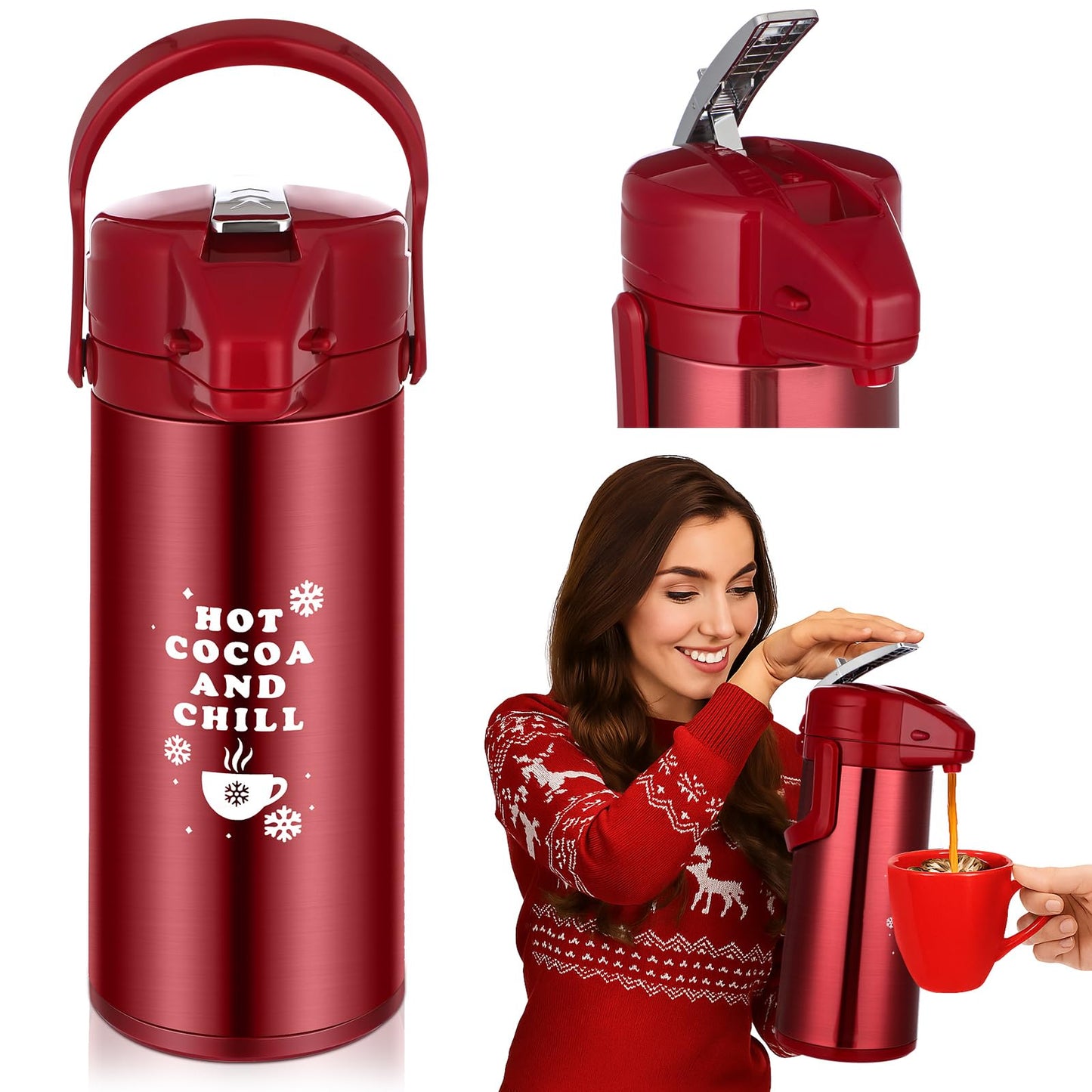 Vesici 84.55 oz Hot Chocolate Drink Dispenser with Pump Red Cocoa Drink Dispenser for Keeping Christmas Hot Cocoa Bar Supplies f