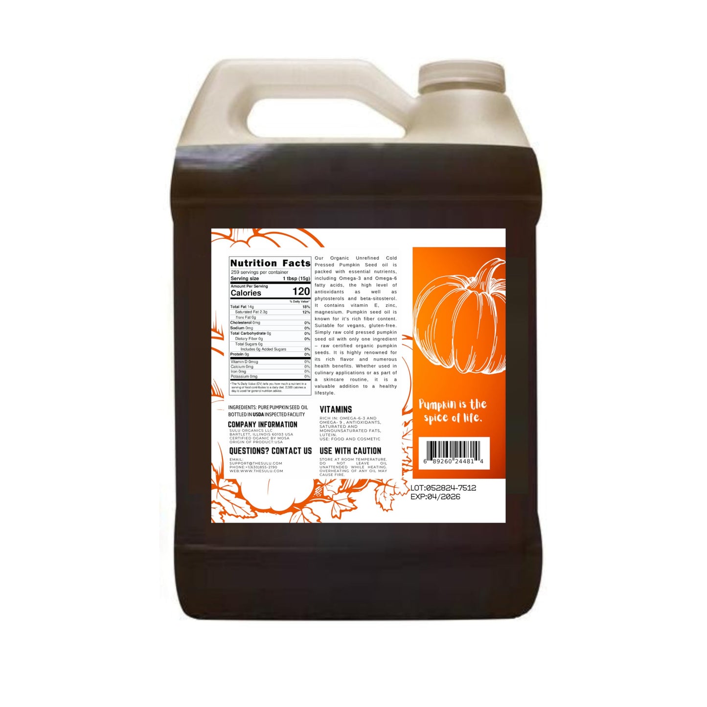 SULU ORGANICS 100% Pure Unrefined Virgin Pumpkin Seed Oil 64 Fl Oz (Pack of 1)
