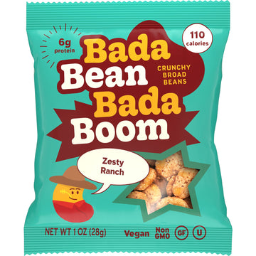Bada Bean Bada Boom, Crunchy Roasted Broad Bean Snacks (Fava), High Protein, Vegan, Gluten-Free - 110 Calorie Packs, Ranch, 1 Ou
