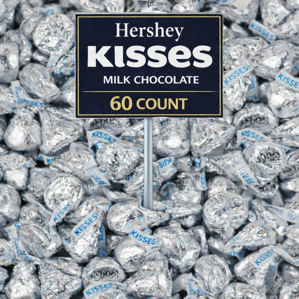 Kisses Milk Chocolate Candy, Approx 60 Pieces Solid Milk Chocolate In Siver Foil Wrap