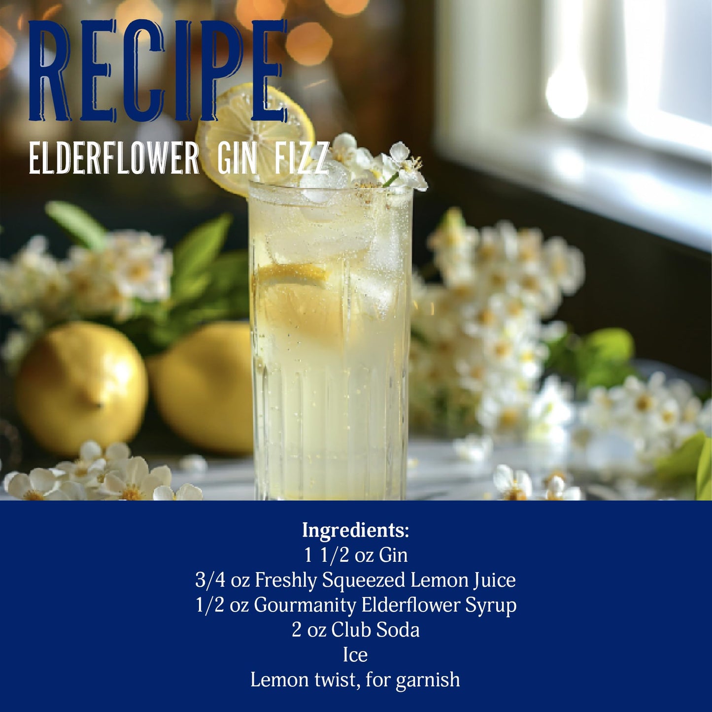 Gourmanity Elderflower Syrup 16.9 Fl Oz 2 Pack | 60% Real Fruit 3 Ingredient Elderflower Cordial | Floral & Fresh Elderberry Flo