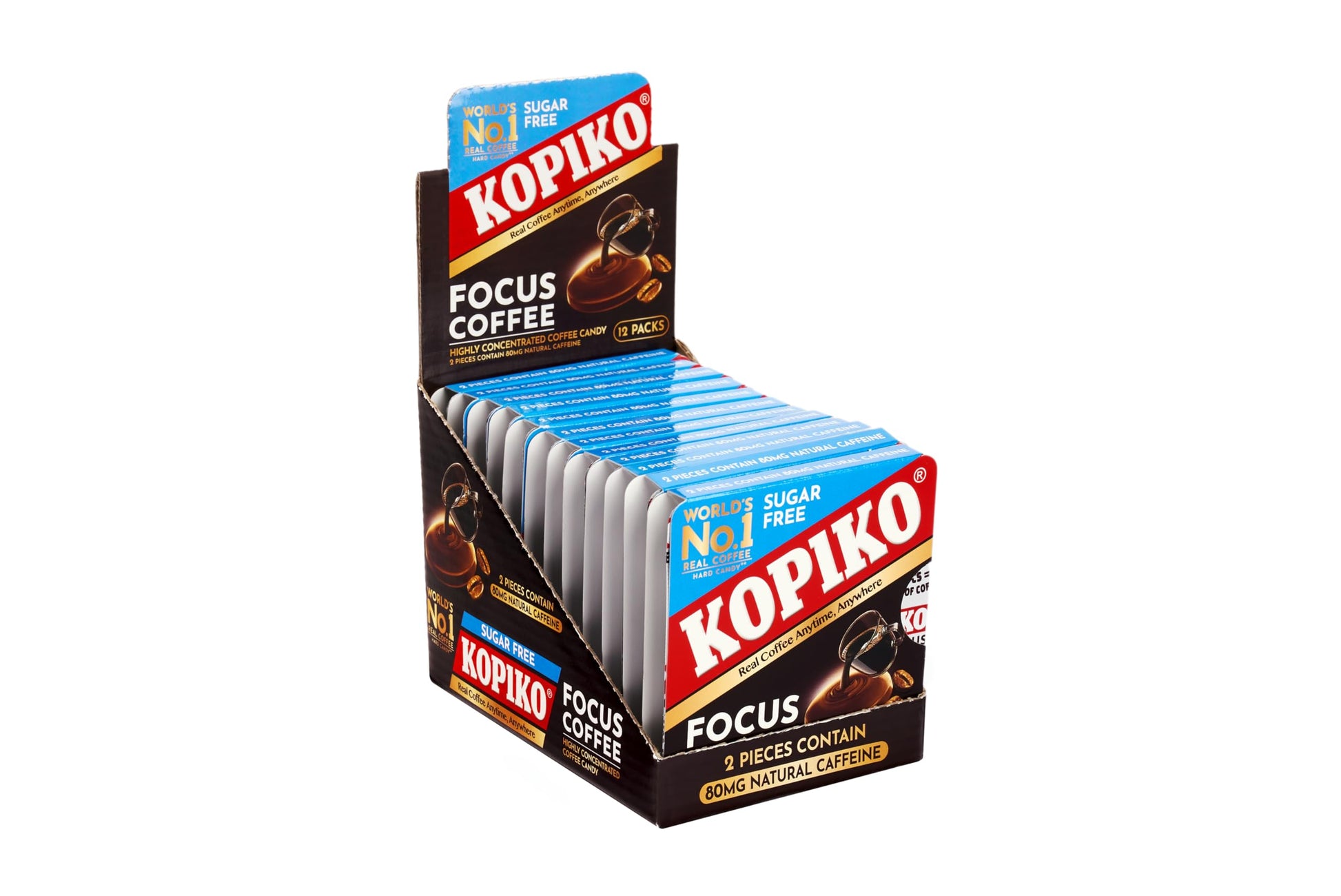 Kopiko Focus Coffee Candy - Highly Concentrated Coffee Candy  12 pack box with 4 Focus candies per pack. 2 Candies Equals One Cup of Coffee