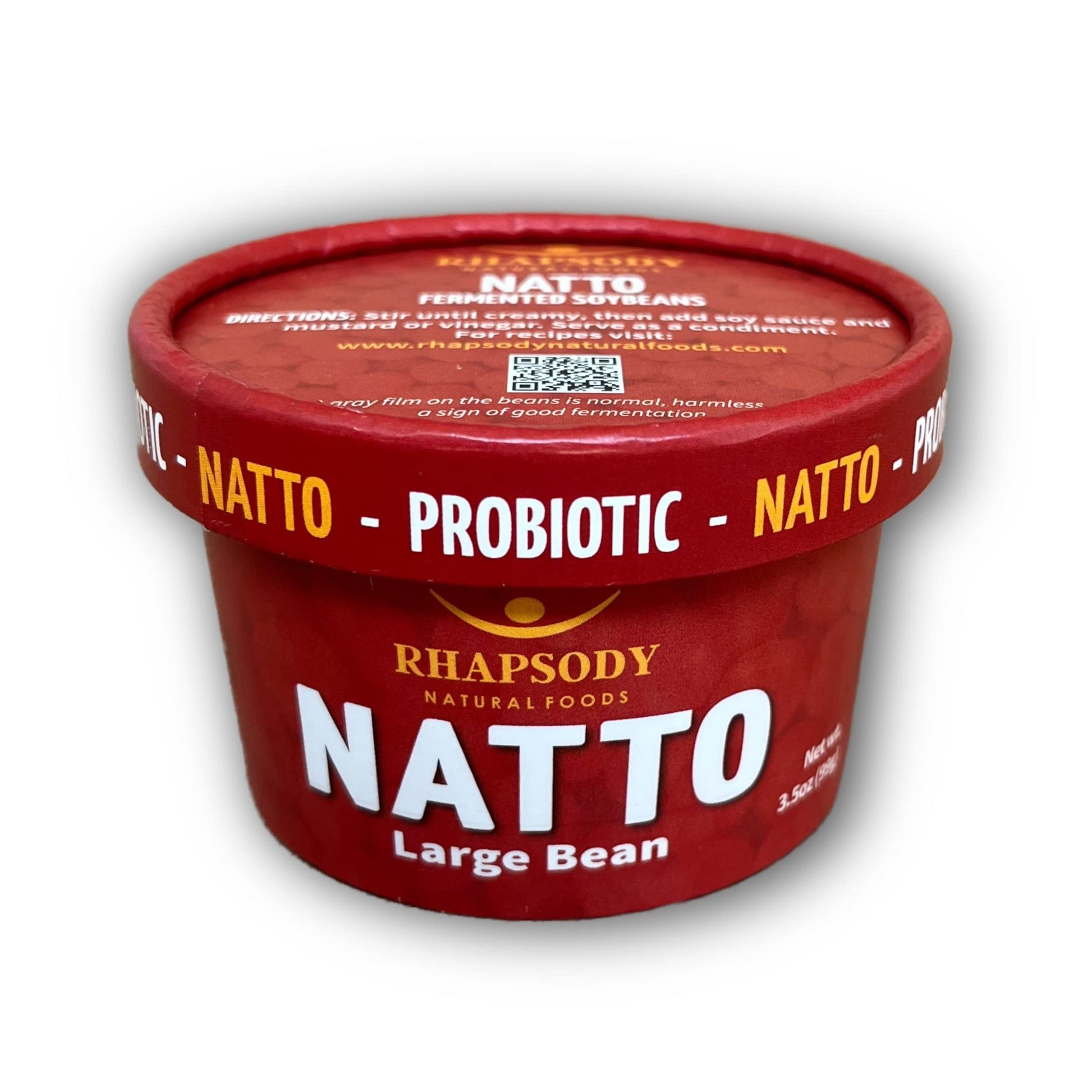 Rhapsody Natural Foods, Large Bean Natto, Made in Vermont, Fermented Probiotic Superfood, 3.5 oz (100g) - Case of 12 (42oz)