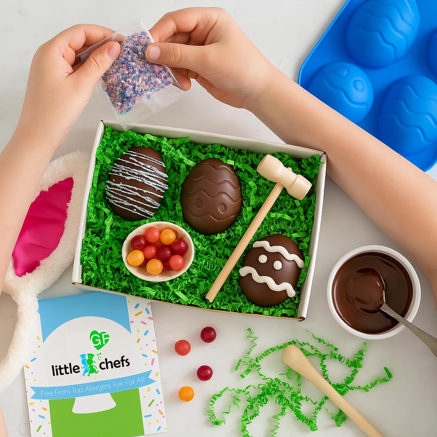 Little Gf Chefs Chocolate Easter Egg Smash Kit Diy Easter Basket Baking Decorating Kit Treats Make & Smash Chocolate Eggs With Hammer! Easter Holiday Activity Gifts Gluten Free  Vegan  Allergen-Free