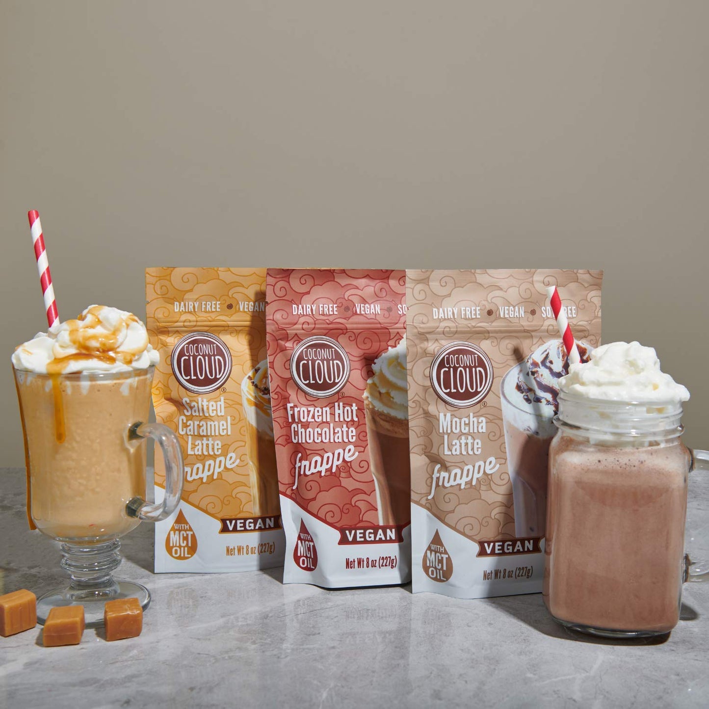 Coconut Cloud Frappe: Dairy-Free Salted Caramel Latte | Frozen Blended Iced Drink | Easy To Make, Enjoy Your Favorite Coffee Hou