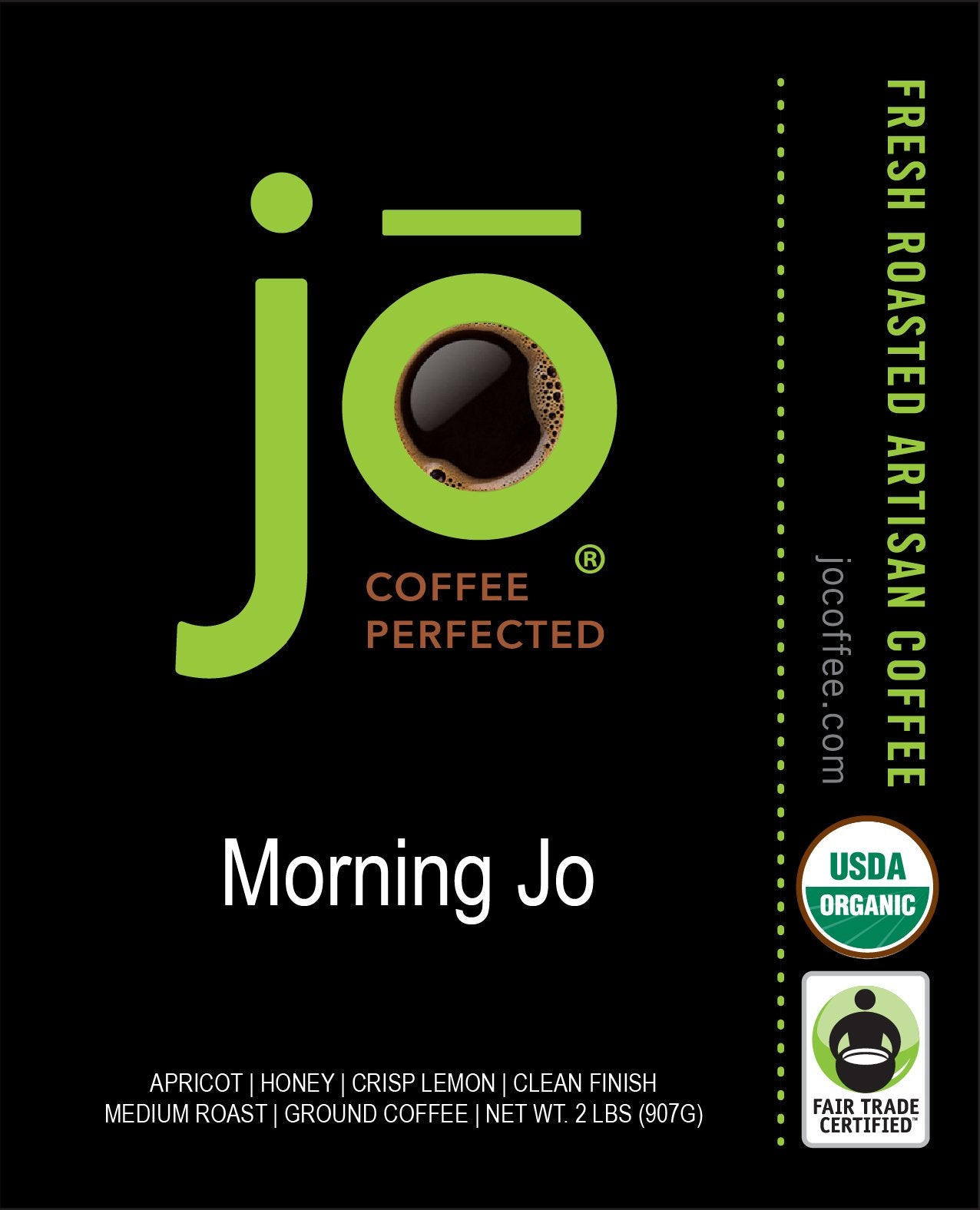 MORNING JO: 2 lb, Organic Breakfast Blend Ground Coffee, Medium Roast, Fair Trade Certified, USDA Certified Organic, NON-GMO, 10