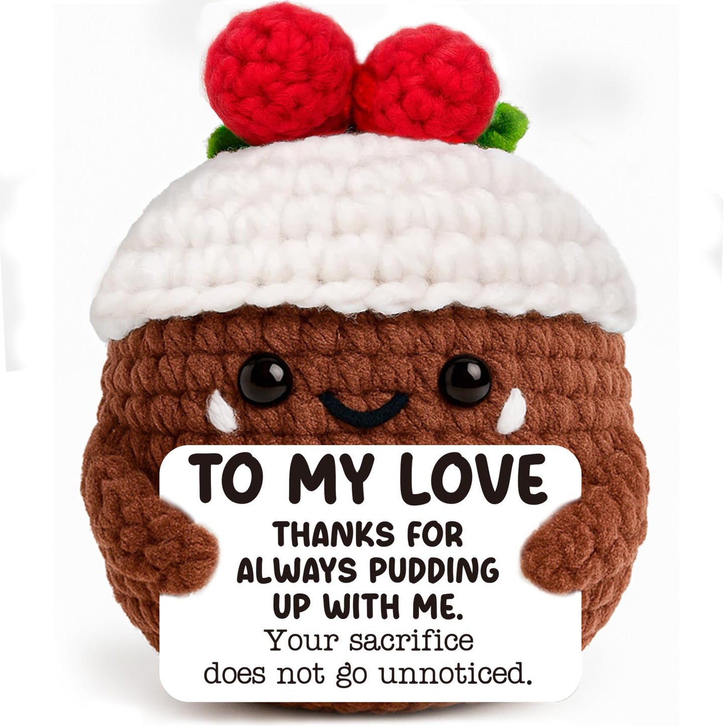 AVBODA Handmade Crochet Pudding Gift for Him Her, Brown White, X-Small, Perfect for Anniversary, Birthday, Valentines, Wedding