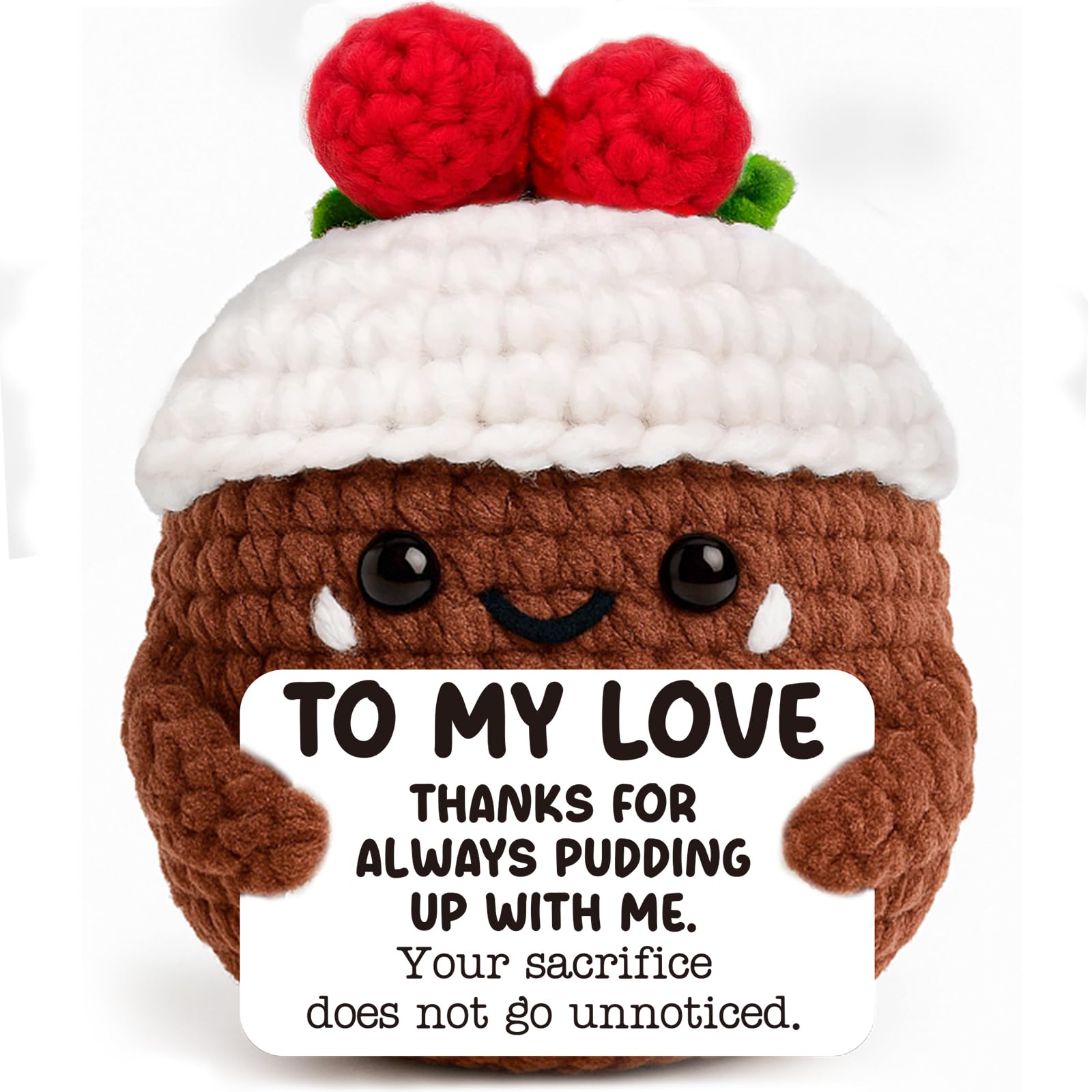 AVBODA Handmade Crochet Pudding Gift for Him Her, Brown White, X-Small, Perfect for Anniversary, Birthday, Valentines, Wedding