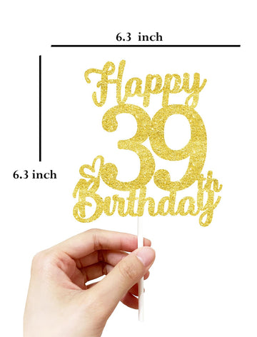 39 Birthday Cake Toppers-Gold Glitter, 39Th Cake Topper For Men,39 Cake Topper For Women, 39Th Birthday Decorations,39Th Birthda