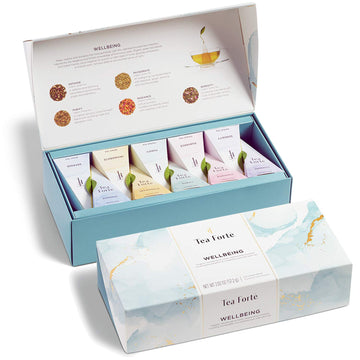 Tea Forte Wellbeing Organic Wellness Tea, Petite Presentation Box, Sampler Gift Set With Assorted Variety Handcrafted Pyramid Infuser Bags - Herbal, Green, 10 Count (Pack Of 1)
