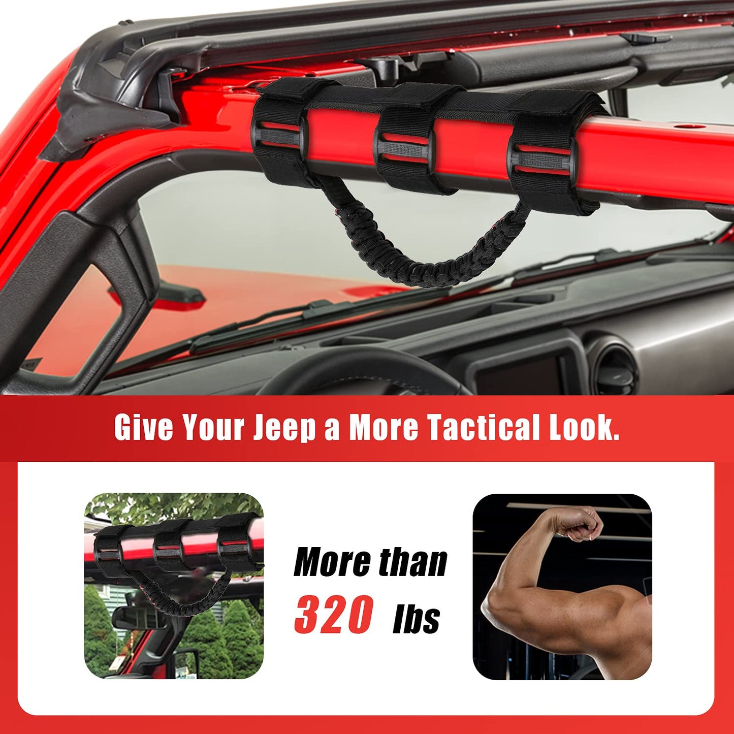 Moveland Upgrade Grab Handle Compatible With Jeep Wrangler Tj Yj Jk Utv, 4 Pack Deluxe Rollbar Grab Handles Easy-To-Fit For 1987