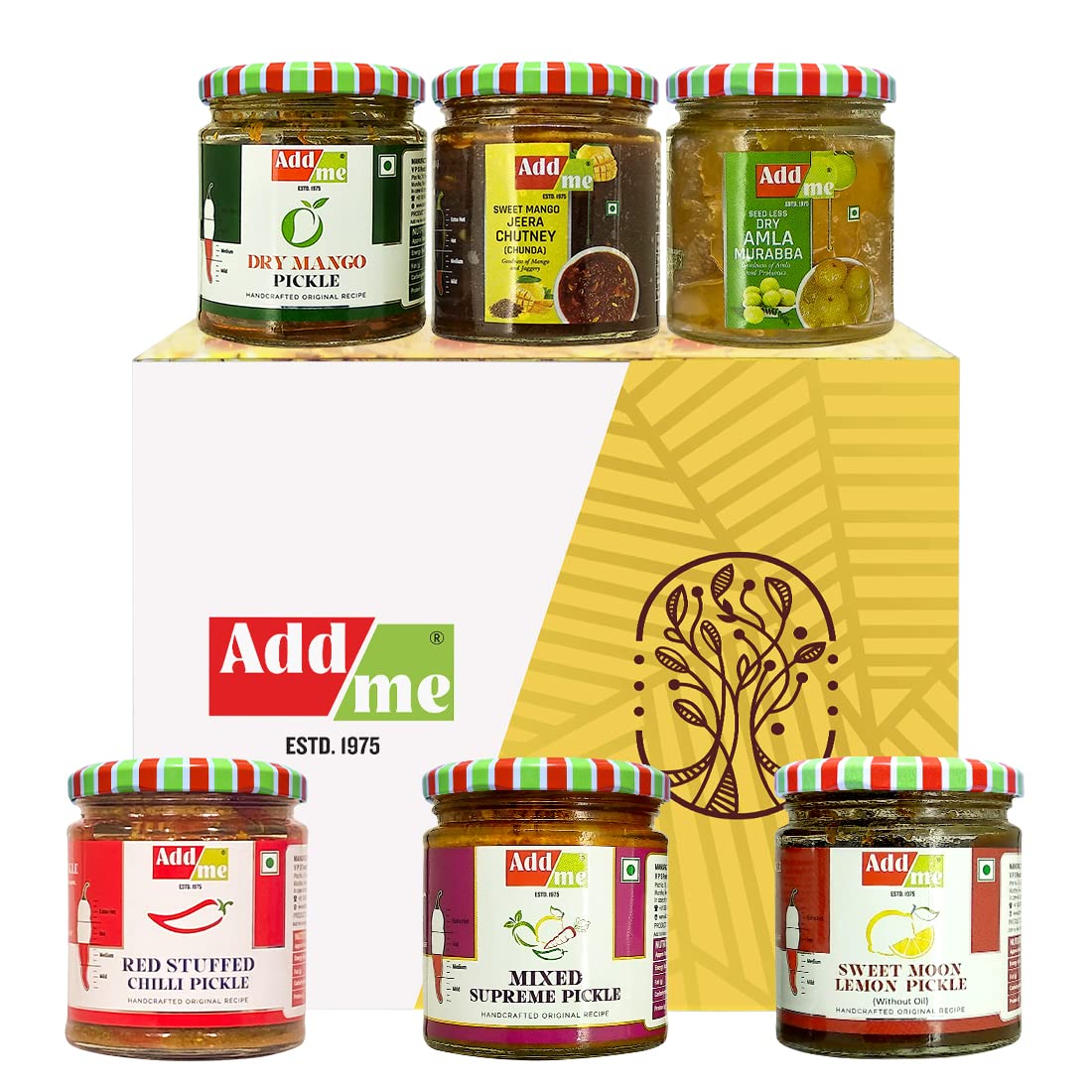 Add Me Combo Pickle Box Gift Pack 6 In 1 Dry Mango Achar 150Gm + Mixed Pickles 200Gm + Amla Murabba 200Gm + Lsweet Emon Pickle 2