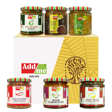 Add Me Combo Pickle Box Gift Pack 6 In 1 Dry Mango Achar 150Gm + Mixed Pickles 200Gm + Amla Murabba 200Gm + Lsweet Emon Pickle 2