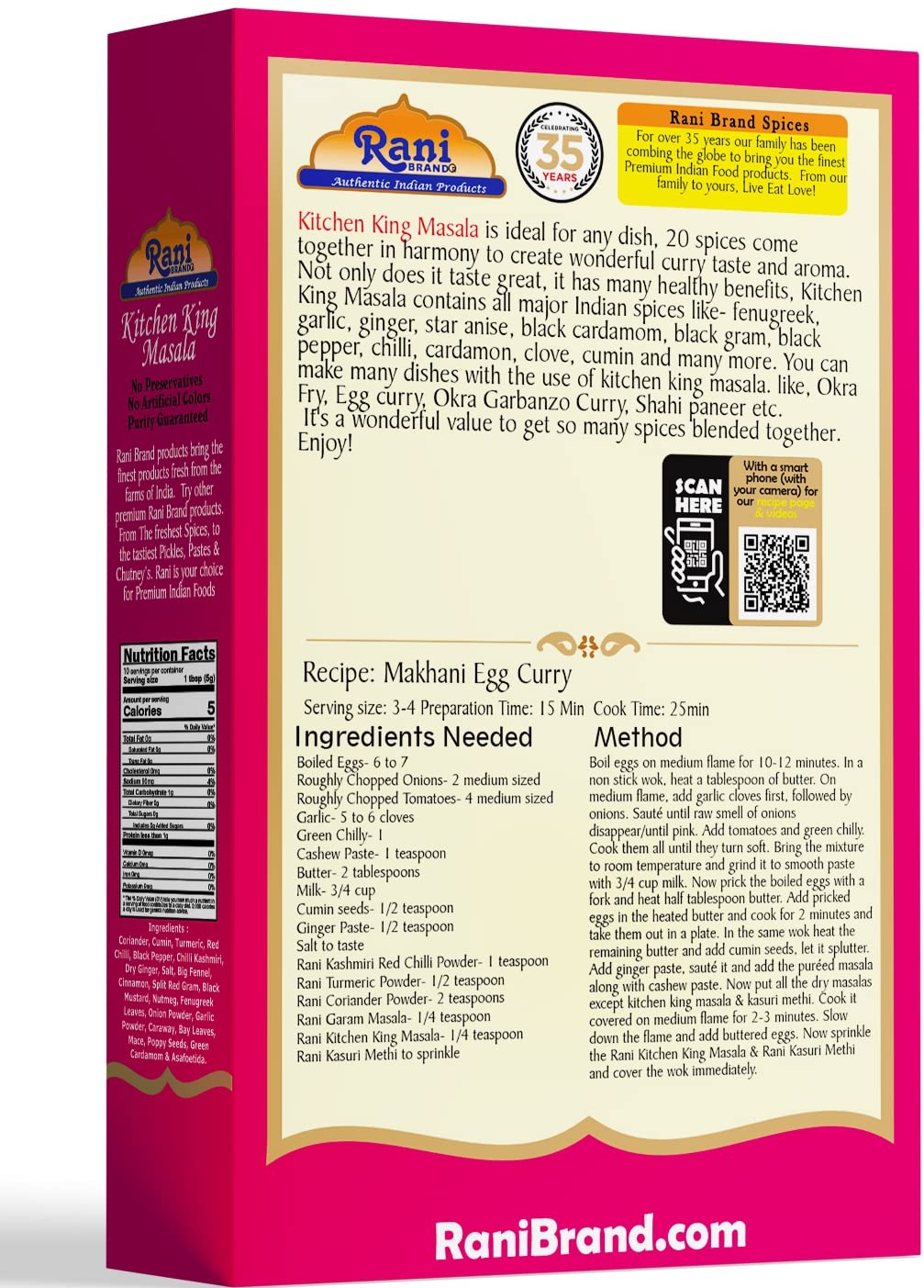 Rani Kitchen King Masala (20-Spice Curry blend) 3.5oz (100g) ~ All Natural | Vegan | No Colors | Gluten Friendly | NON-GMO | Ind