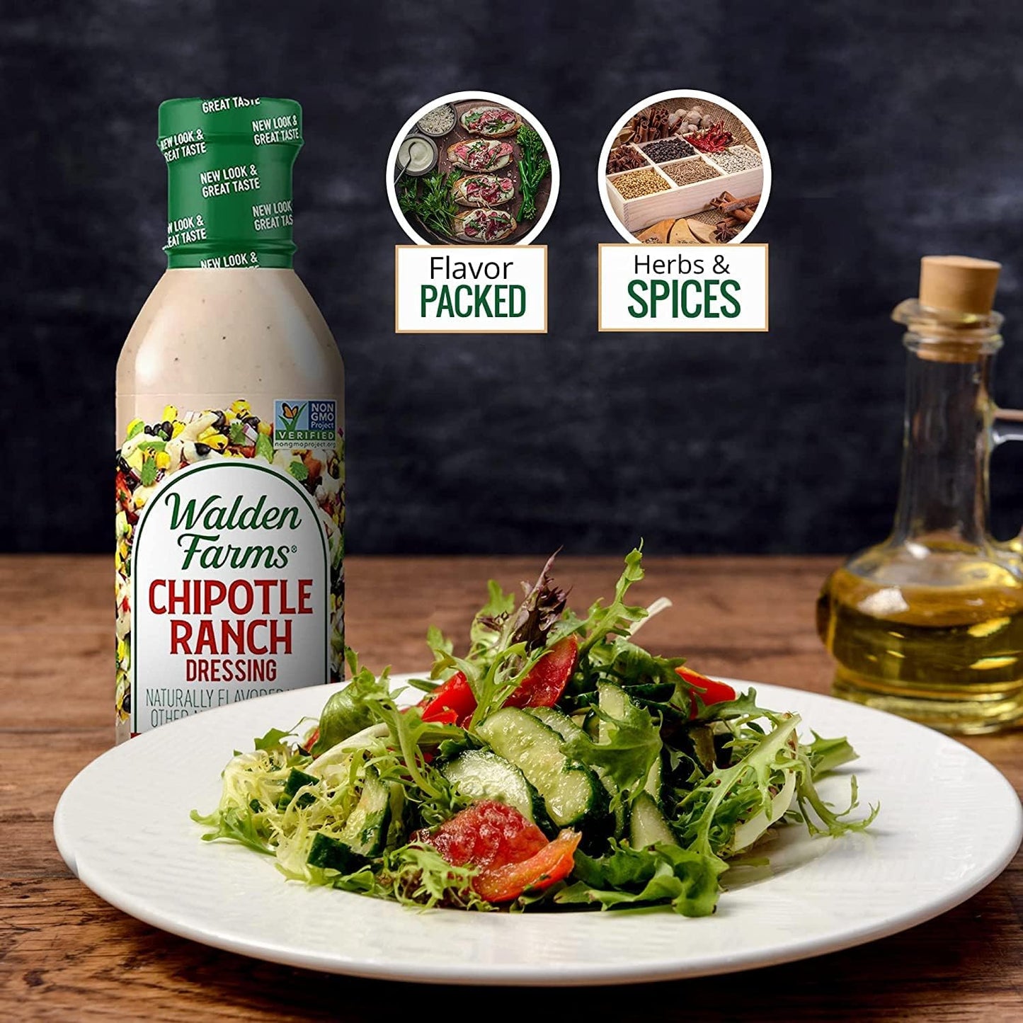 Walden Farms Chipotle Ranch Dressing - Calorie-Free, Gluten-Free, Low Carb, Keto-Friendly, Sugar-Free, Fat-Free, Dairy-Free Smok