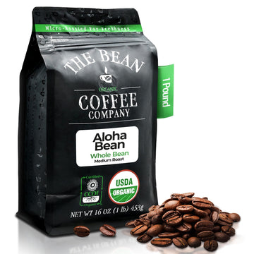 The Bean Organic Coffee Company Aloha Bean (Hawaiian Hazelnut), Medium Roast, Whole Bean Coffee, 16-Ounce Bag