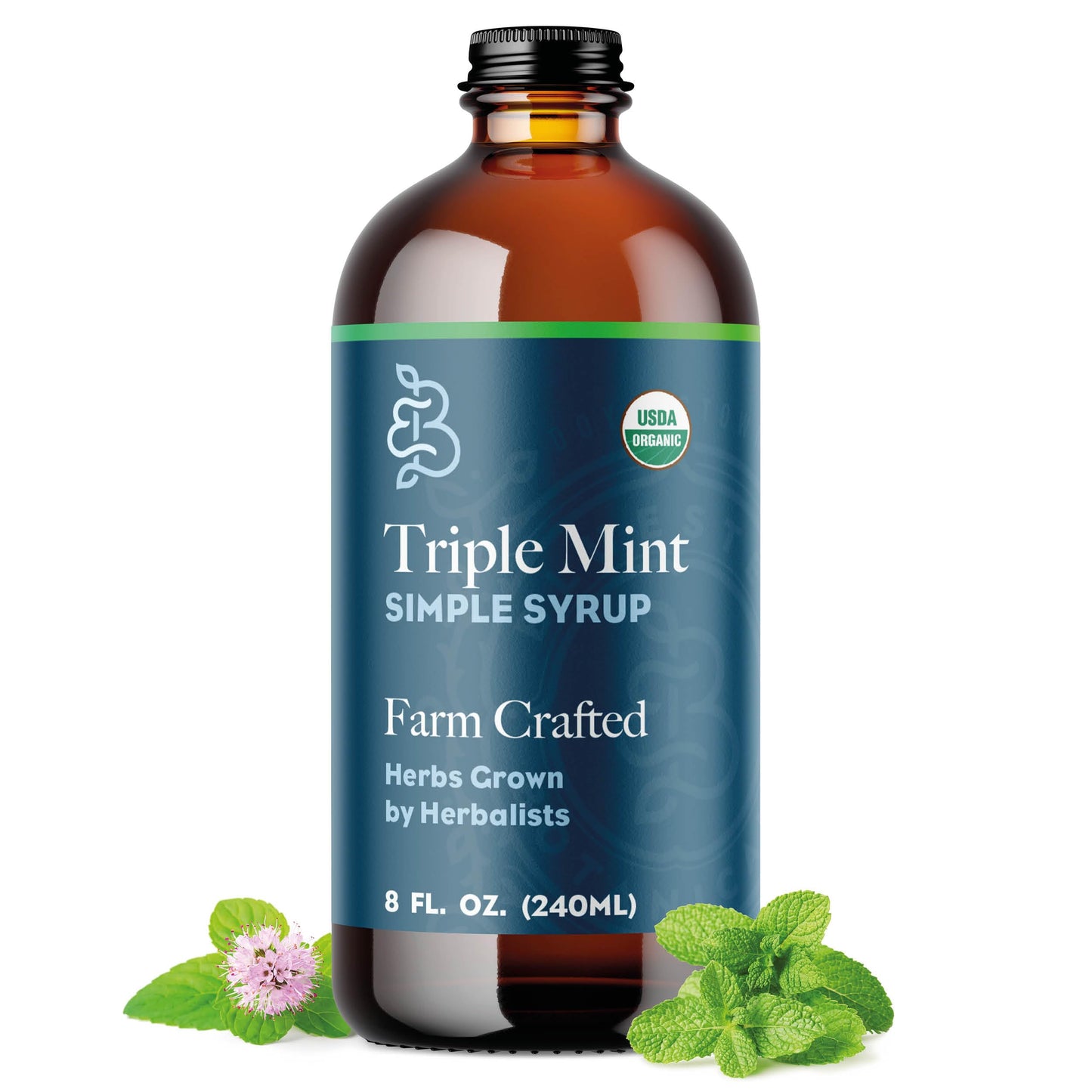 Bluestem Botanicals Organic Triple Mint Simple Syrup, 8 oz, Non-Alcoholic Cocktail and Mocktail Mixer