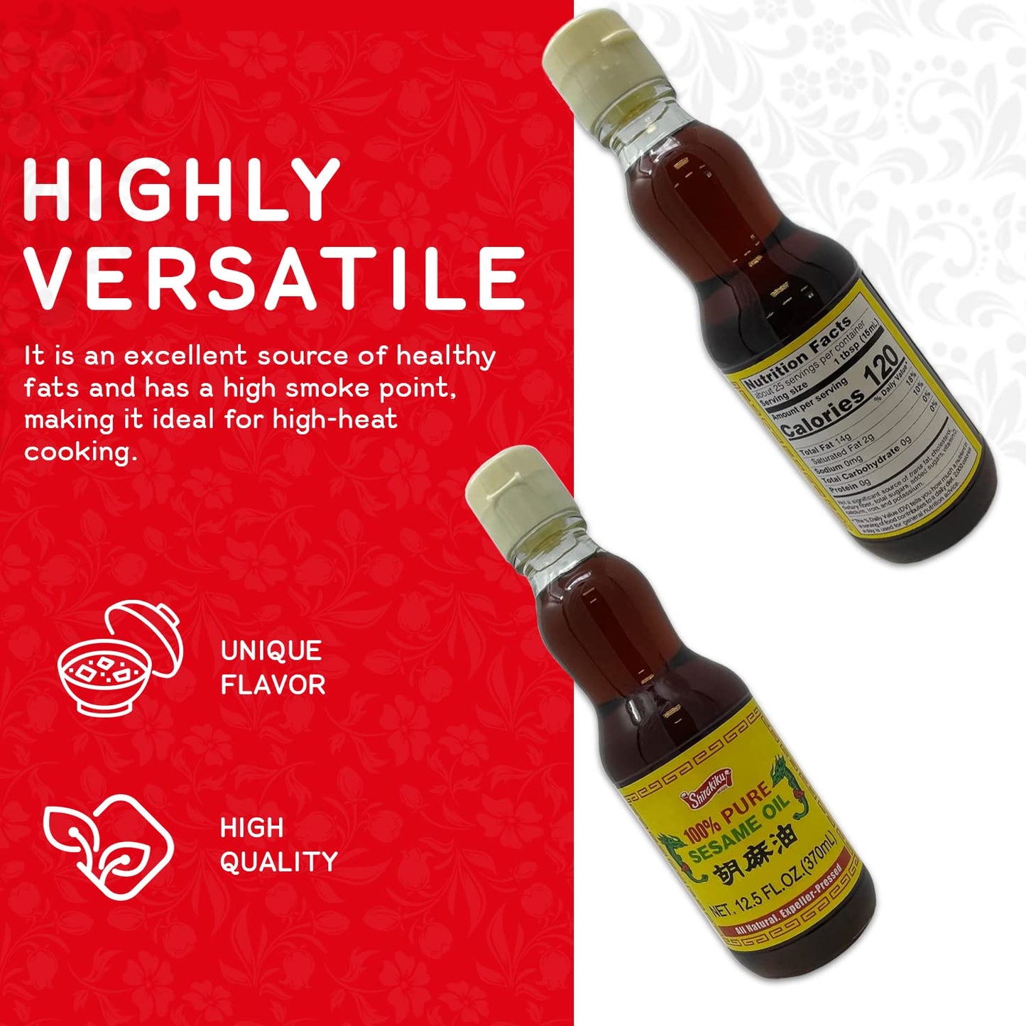 Shirakiku Pure Japanese Sesame Seed Oil - Premium, Low Carb, Cold Pressed And Rich Flavor Natural Sesame Seed Oil Bottle - Perfe
