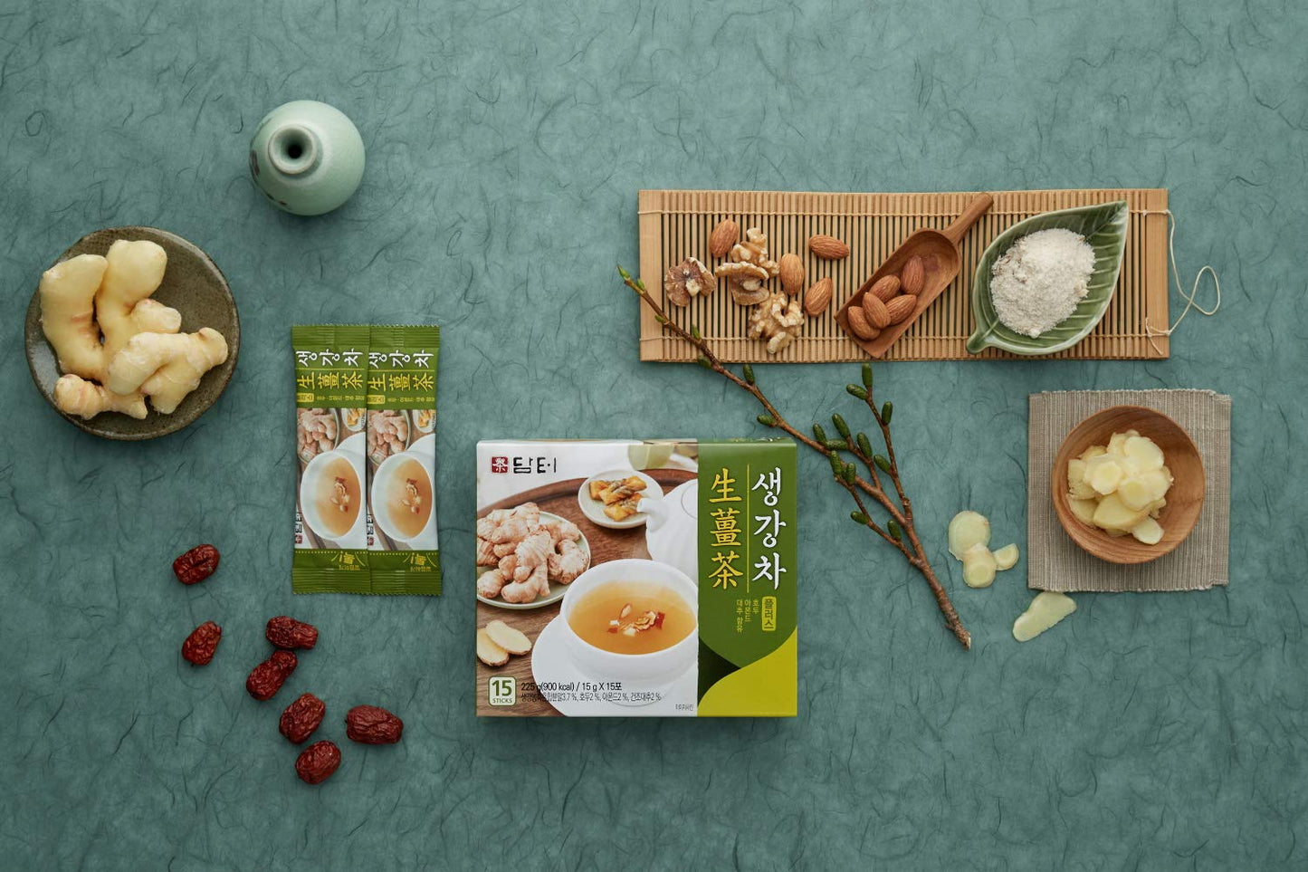 Damtuh Korean Traditional Tea Premium Ginger Tea Plus, Ginger Powder Tea, Herbal Tea, 15 Sticks