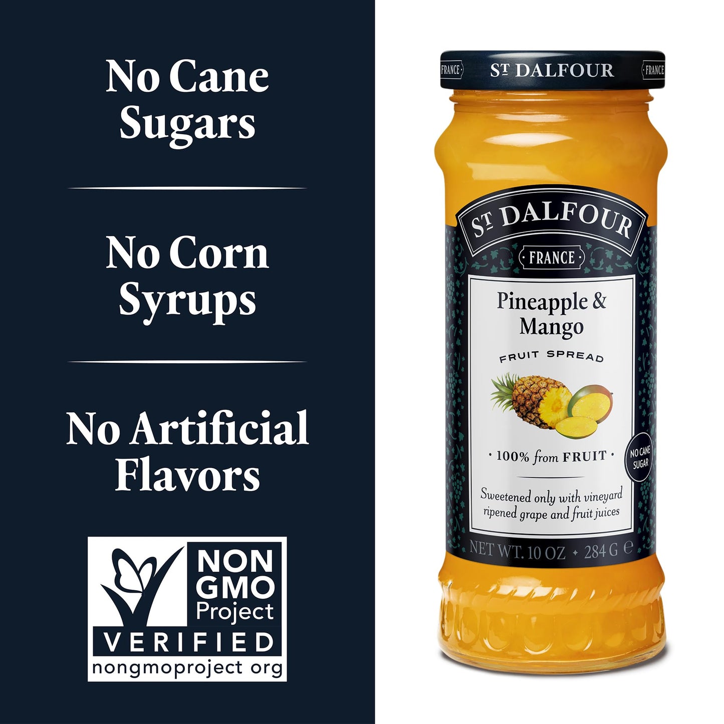 St. Dalfour Pineapple & Mango Fruit Spread - 10Oz - 100% From Fruit, No Artificial Ingredients, Non-Gmo, No Cane Sugars, All Nat