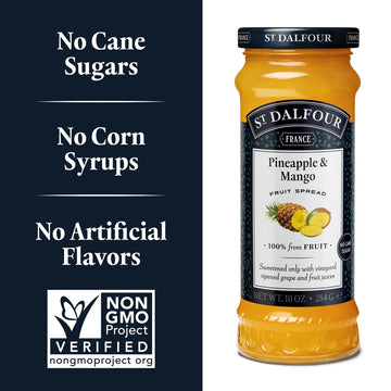 St. Dalfour Pineapple & Mango Fruit Spread - 10Oz - 100% From Fruit, No Artificial Ingredients, Non-Gmo, No Cane Sugars, All Nat