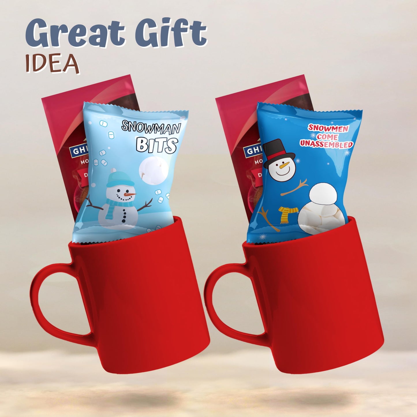 4Es Novelty 50 Packets Mini Marshmallows - 2 Design Individually Wrapped Christmas Snowman Mini Marshmallows Bulk Pack