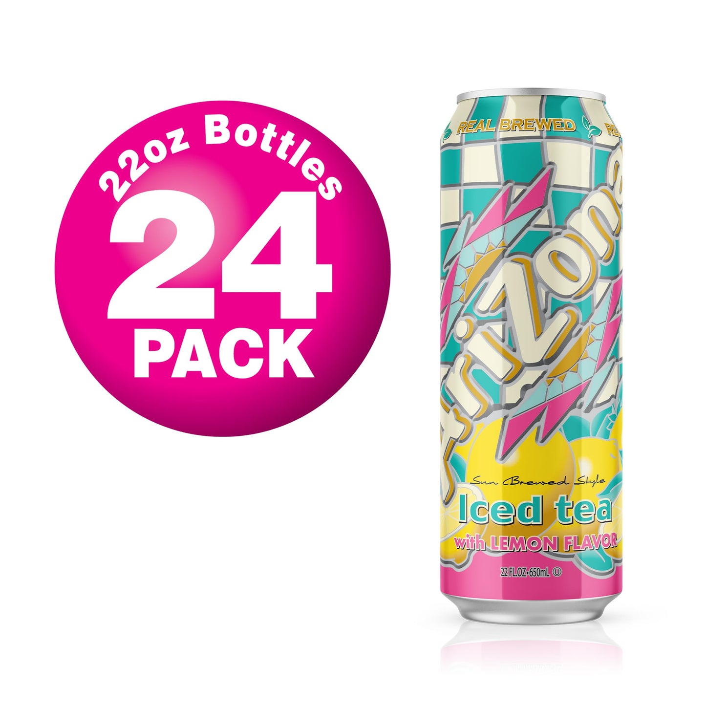 AriZona Lemon Tea - Big Can, 22 Fl Oz, Pack of 24, Refreshing Lemon Flavor