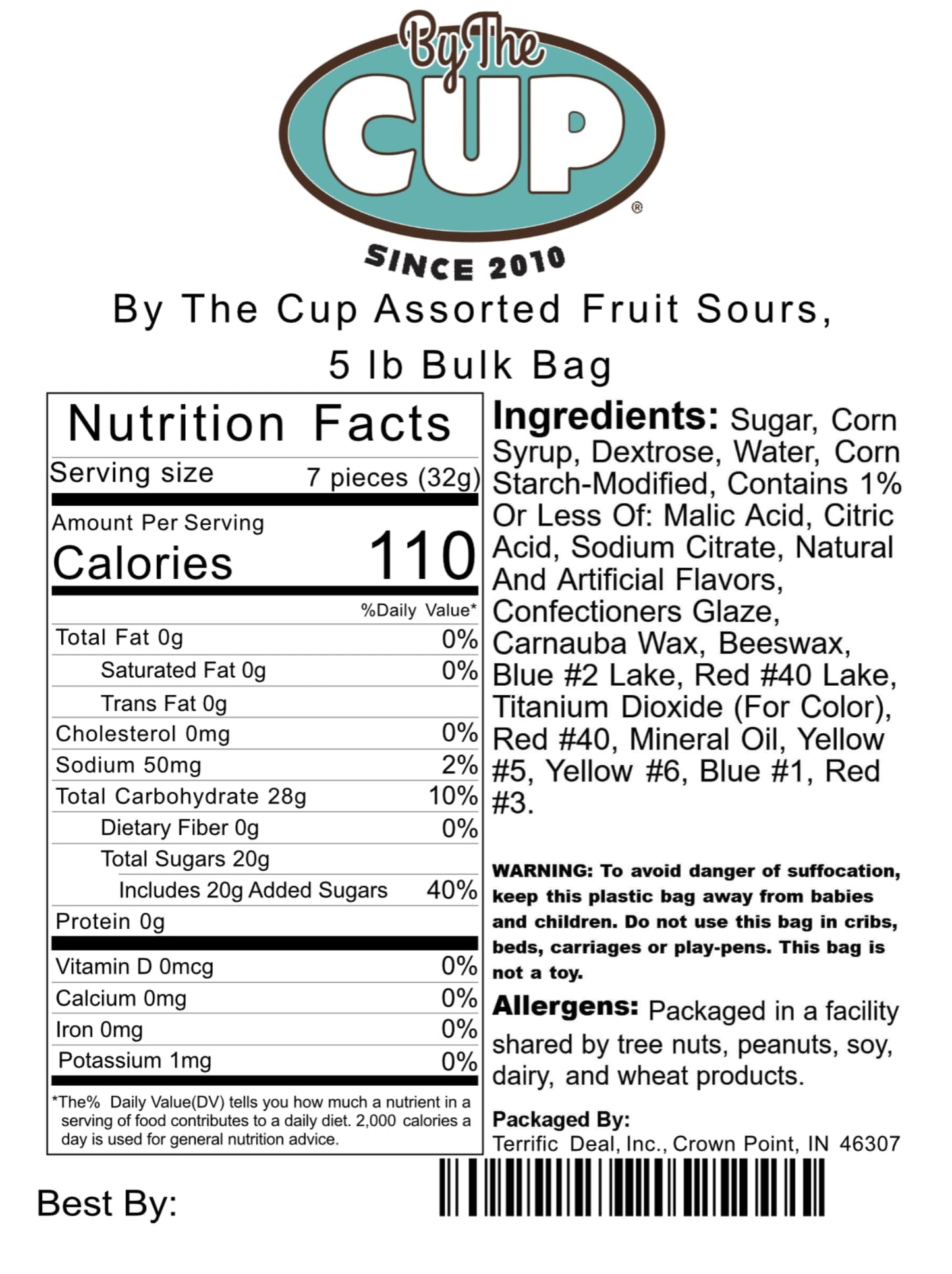 By The Cup Assorted Fruit Sours Chewy Candy, 5 Lb Bulk Bag