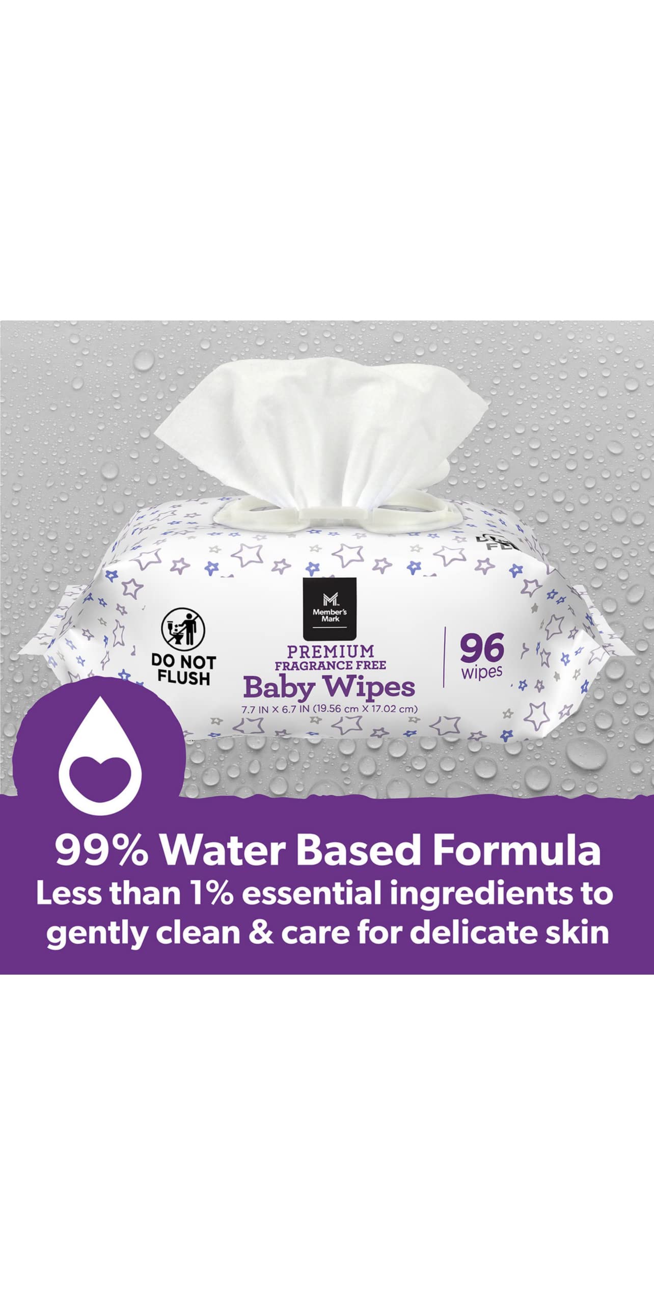 Members Mark Fragrance Free Baby Wipes, 12 Pack of 96 Wipes Each, Cotton, Model TS0417-A700ML-M1616