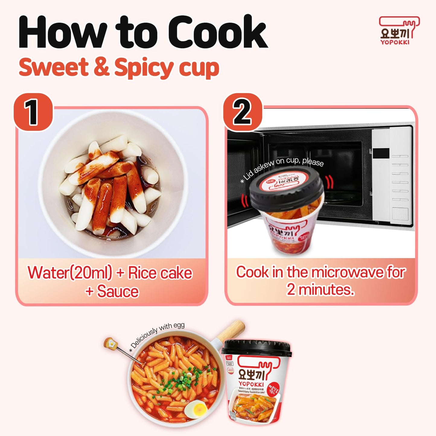 Yopokki Instant Tteokbokki Assorted Cup (Spicy 2, Cheese 2, Onion 1, Jjajang 1, Set Of 6) - Korean Street Food With Sweet And Mo