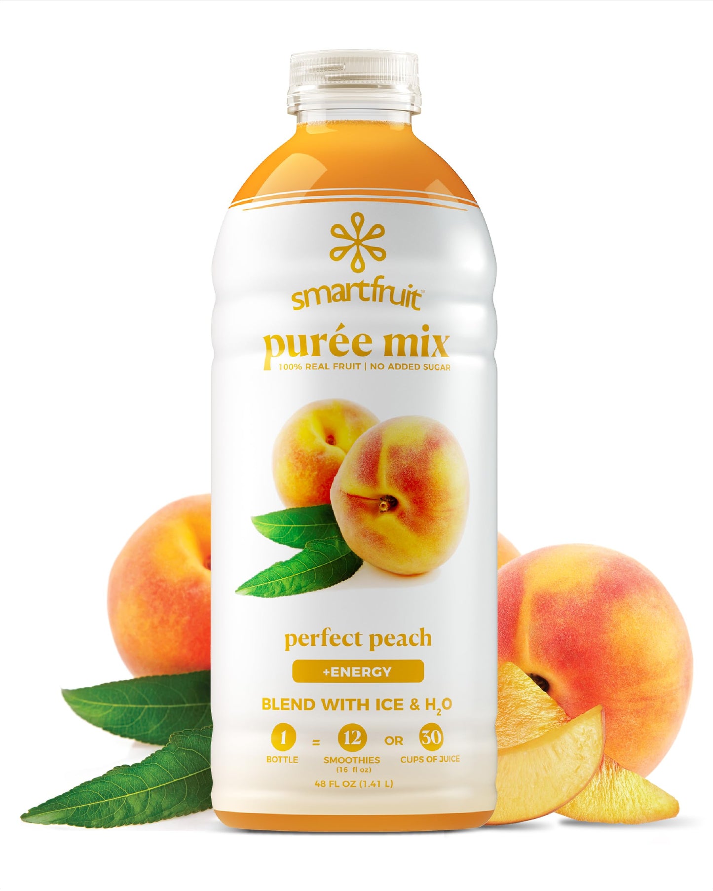 Smartfruit Perfect Peach + Energy, 100% Real Fruit Pur  e, Non-GMO, No Additives, Vegan - 48 Fl. Oz