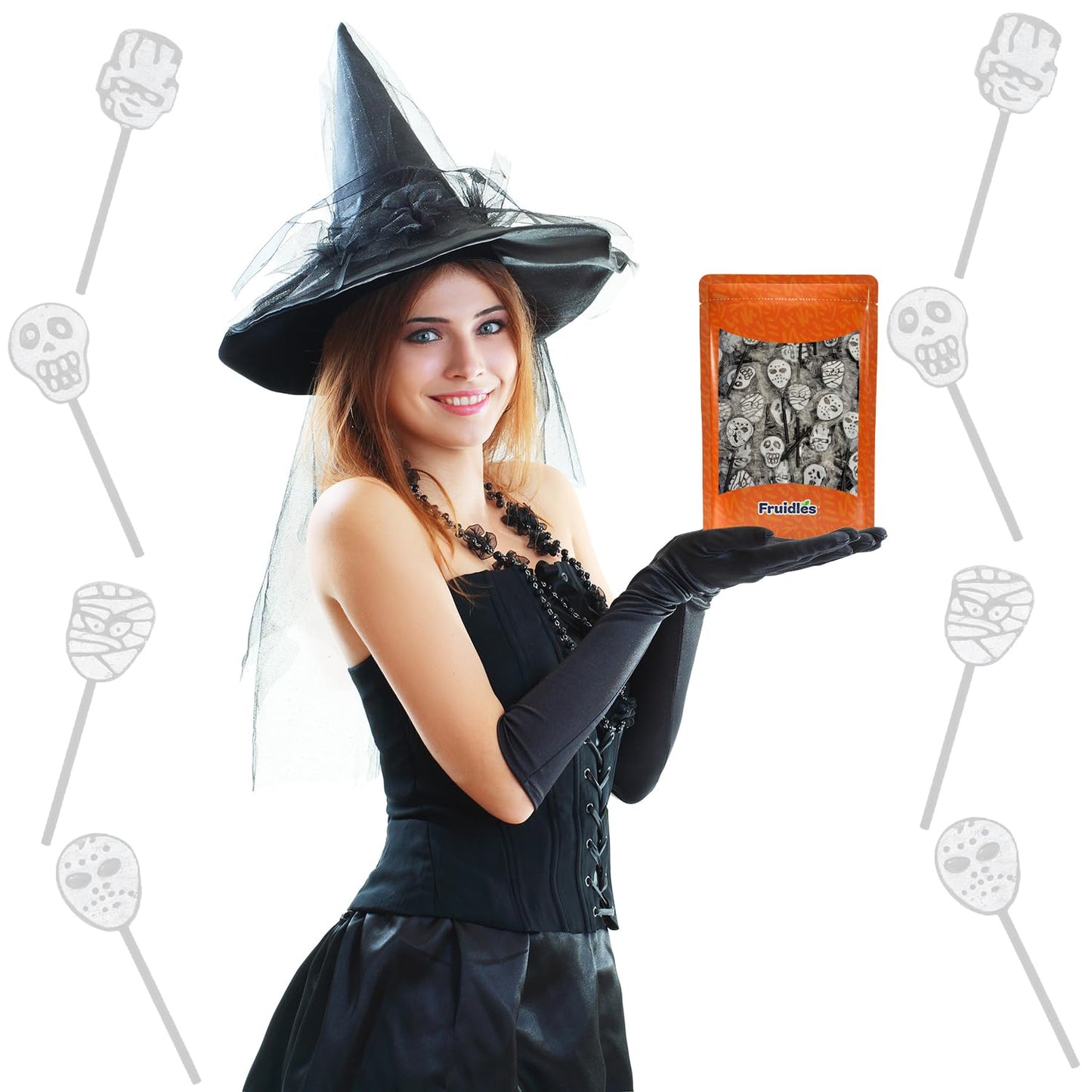 Fruidles Halloween Tattoo Lollipop, Skulls, Mummies, And Ghosts Suckers Candy, Great For Halloween Goody Bag Fillers, Individually Wrapped (1 Pound - Approx. 50 Suckers)