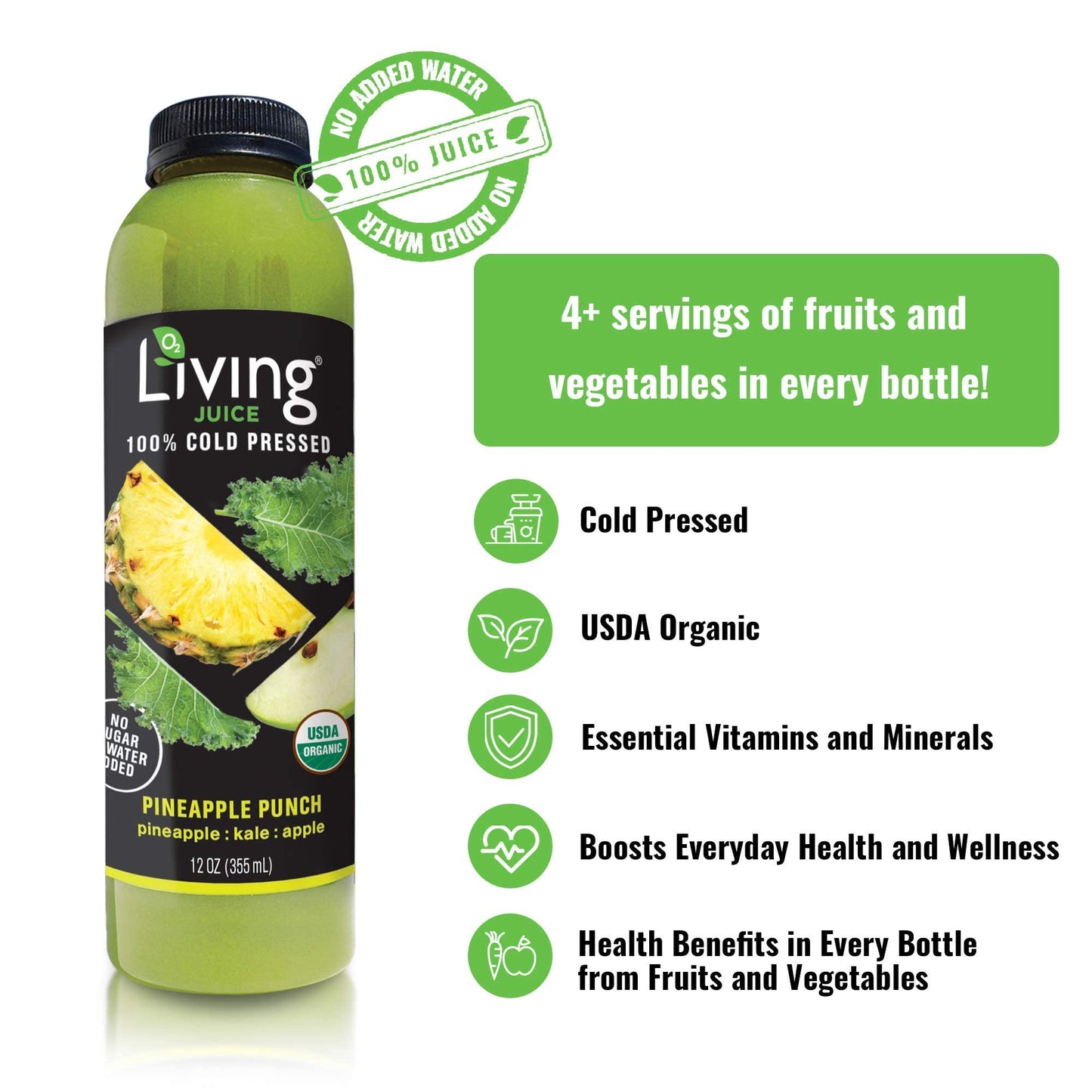 O2 Living Juices Cold Pressed Juice - Low-Calorie Detox Cleanse Drink, Fresh Fruit & Vegetable Juice, Immune Refresher, Vitamin-