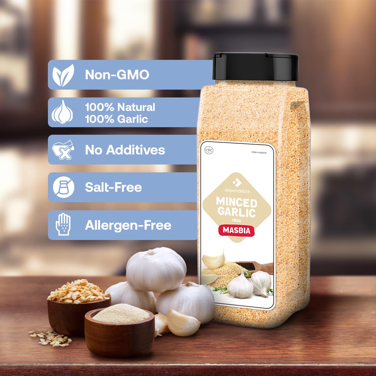 Dependable Foods Minced Garlic – 18 Oz Jug - Kosher, Non-Gmo, 100% Dried Garlic Granules - Perfect Seasoning For Sauces, Stir-Fries, Soups, Marinades & More