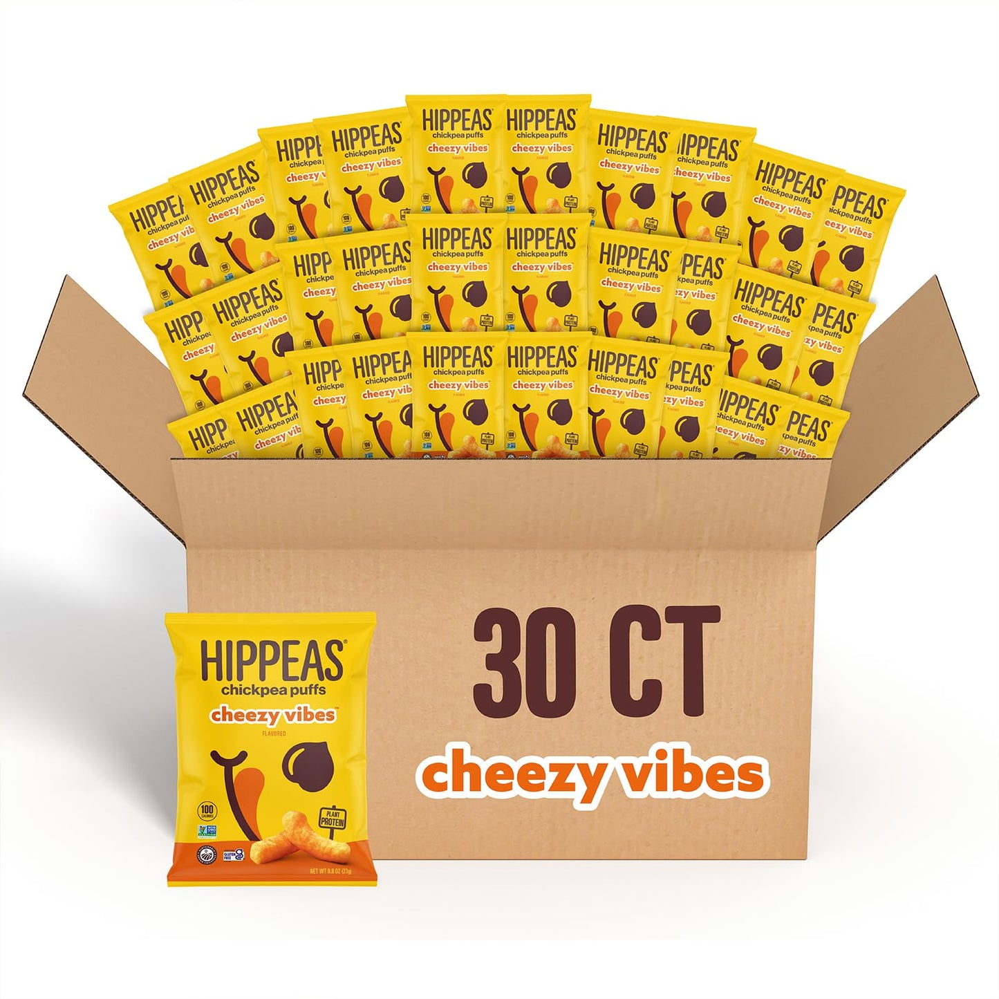 Hippeas Chickpea Puffs, Cheezy Vibes, 0.8 Ounce (Pack of 30), 3g Protein, 2g Fiber, Vegan, Gluten-Free, Crunchy, Plant Protein S