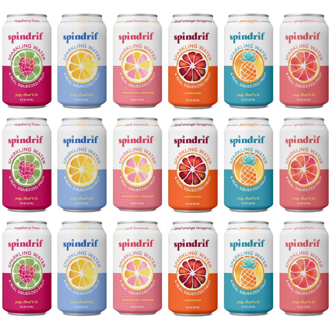 Generic Spindriift Sparkling Flavored Water Variety Pack, Made With Real Squeezed Fruit, 12 Fl Oz Cans (18 - Pack)
