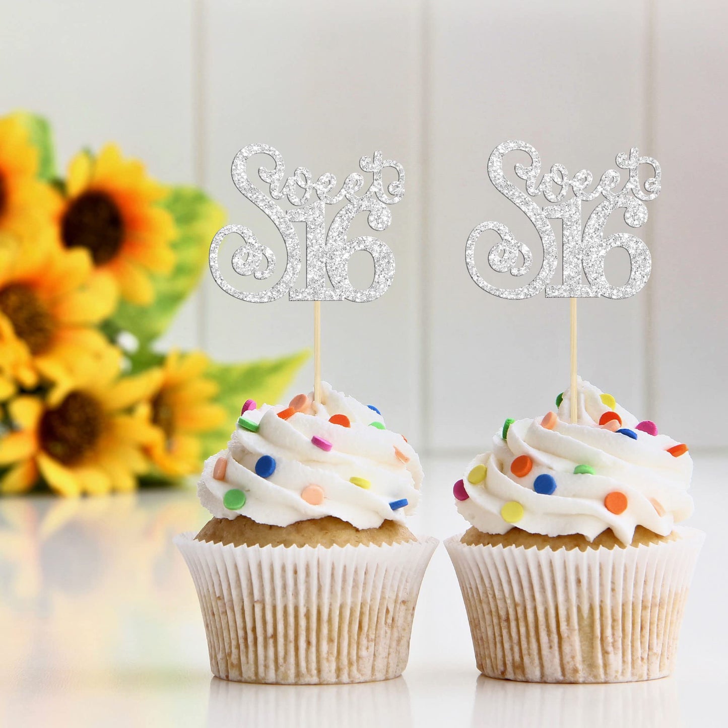 Gyufise 24 Pack Happy Sweet 16 Cupcake Toppers Glitter Sixteen 16Th Birthday Cupcake Picks Cheers To 16 Years Old Cupcake Decora