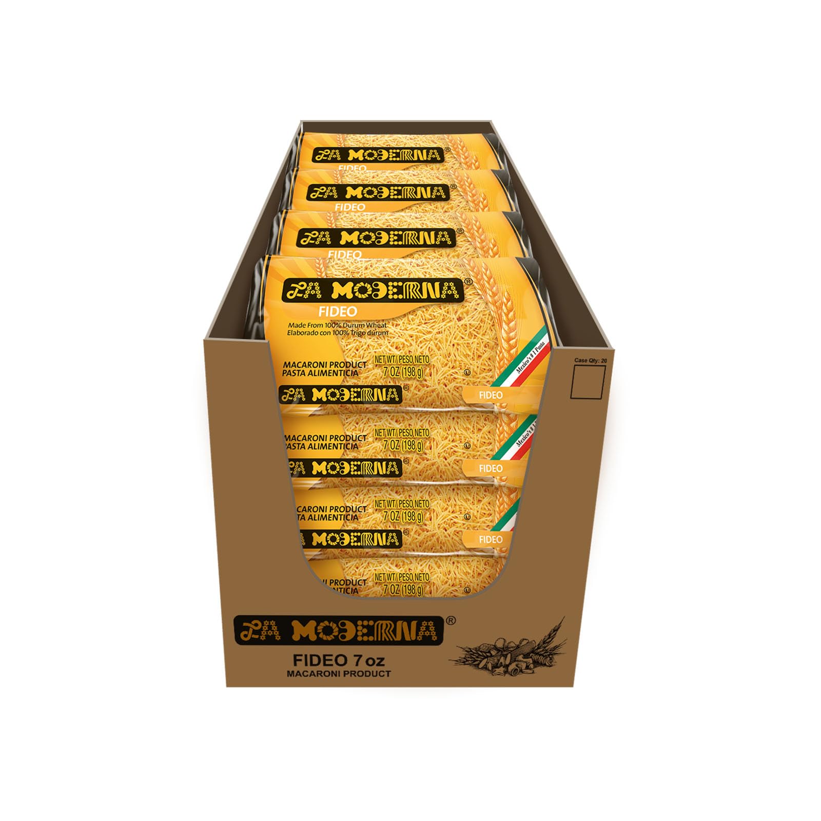 LA MODERNA, Noodles, Pasta, Made with Durum Wheat Grits, Enriched with Vitamins and Iron, 7 oz, Pack of 20