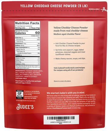Judee s Gluten Free Yellow Cheddar Cheese Powder - Popcorn & Snack Seasoning - Gluten-Free Nut-Free Powder - 3 lb, Pack of 1