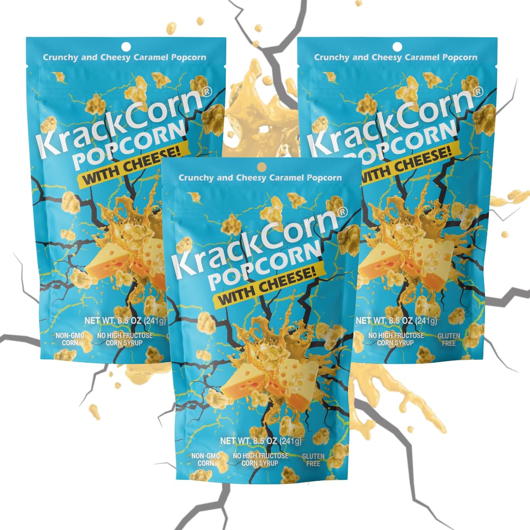 KrackCorn Cheddar Cheese Popcorn - Gluten-Free, Non-GMO, Sweet and Salty Snack - 8.5 oz, Pack of 3