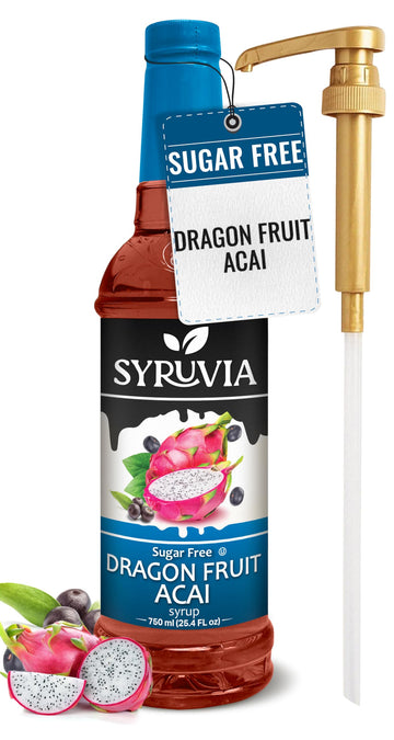Syruvia Sugar Free Dragon Fruit Acai Syrup With Syrup Pump Dispenser - Dragon Fruit Acai Syrup Flavor, 25.4 fl oz - Perfect for 