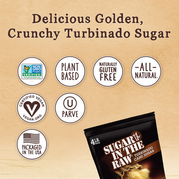 Sugar In The Raw Granulated Turbinado Cane Sugar, No Erythritol, Pure Natural Sweetener, Hot & Cold Drinks, Coffee, Cooking, Bak
