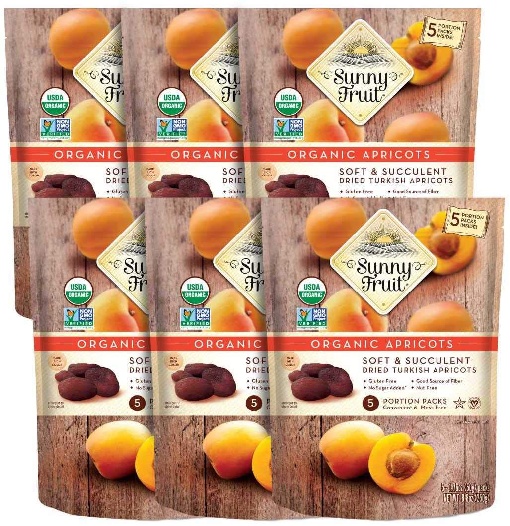 Sunny Fruit Soft Organic Turkish Dried Apricots - 6 Bags (30 Individual Portion Packs) | Healthy, Convenient Snack Packs | ORGAN