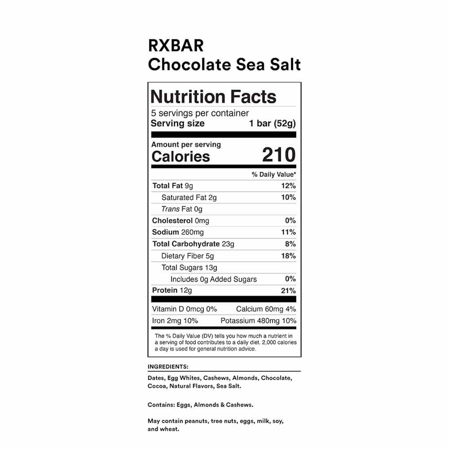 Rxbar Protein Bars, 12G Protein, Gluten Free Snacks, Chocolate Sea Salt (6 Boxes, 30 Bars)