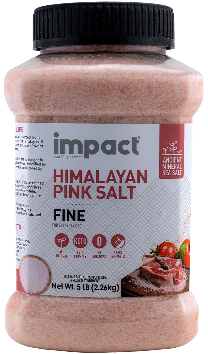 Impact Himalayan Pink Sea Salt - No Additives, Non-GMO, Gluten-Free - 5lb Jar (80 Ounce)
